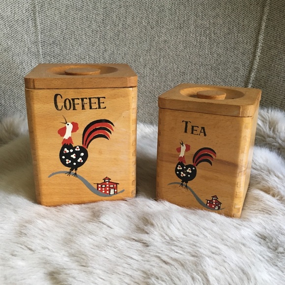 Vintage 1960s Wooden Rooster Nesting Canisters